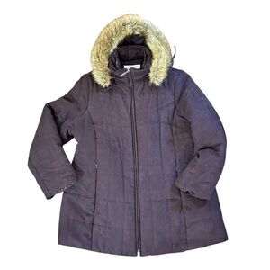 LIZ CLAIBORNE WOMAN, double zipper coat, detachable faux fur hood, plus size 1X